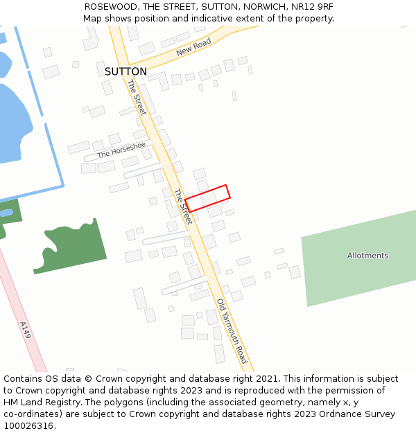 ROSEWOOD, THE STREET, SUTTON, NORWICH, NR12 9RF: Location map and indicative extent of plot
