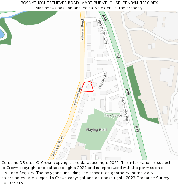 ROSNYTHON, TRELIEVER ROAD, MABE BURNTHOUSE, PENRYN, TR10 9EX: Location map and indicative extent of plot