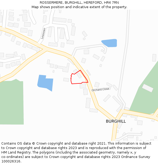 ROSSERMERE, BURGHILL, HEREFORD, HR4 7RN: Location map and indicative extent of plot