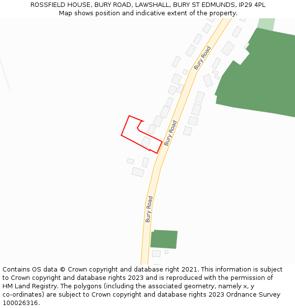 ROSSFIELD HOUSE, BURY ROAD, LAWSHALL, BURY ST EDMUNDS, IP29 4PL: Location map and indicative extent of plot