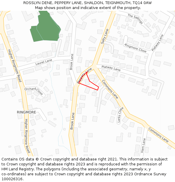 ROSSLYN DENE, PEPPERY LANE, SHALDON, TEIGNMOUTH, TQ14 0AW: Location map and indicative extent of plot