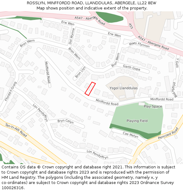 ROSSLYN, MINFFORDD ROAD, LLANDDULAS, ABERGELE, LL22 8EW: Location map and indicative extent of plot