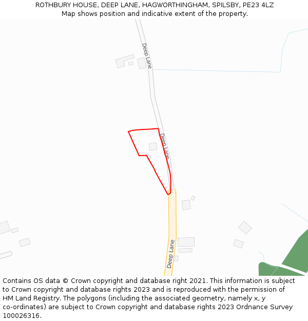 ROTHBURY HOUSE, DEEP LANE, HAGWORTHINGHAM, SPILSBY, PE23 4LZ: Location map and indicative extent of plot