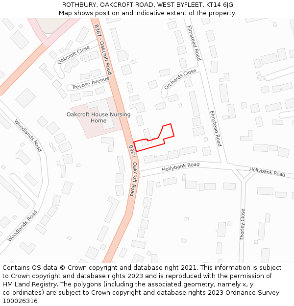 ROTHBURY, OAKCROFT ROAD, WEST BYFLEET, KT14 6JG: Location map and indicative extent of plot