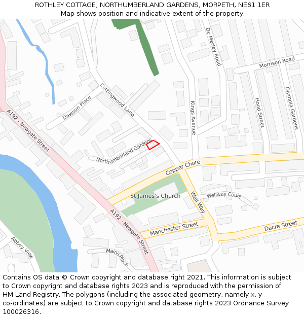 ROTHLEY COTTAGE, NORTHUMBERLAND GARDENS, MORPETH, NE61 1ER: Location map and indicative extent of plot