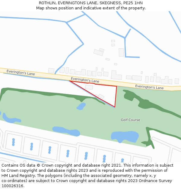 ROTHLIN, EVERINGTONS LANE, SKEGNESS, PE25 1HN: Location map and indicative extent of plot
