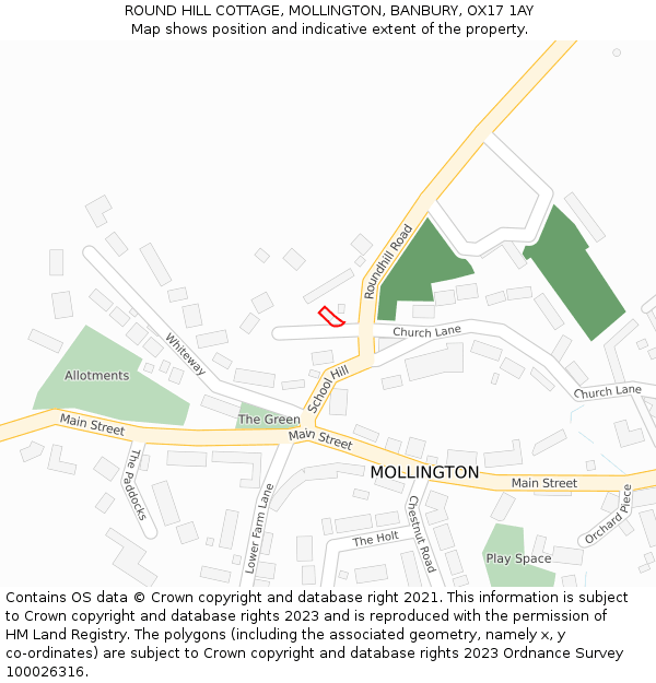 ROUND HILL COTTAGE, MOLLINGTON, BANBURY, OX17 1AY: Location map and indicative extent of plot