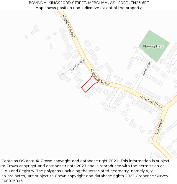 ROVINNA, KINGSFORD STREET, MERSHAM, ASHFORD, TN25 6PE: Location map and indicative extent of plot
