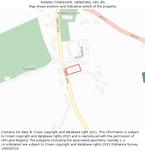 ROWAN, FOWNHOPE, HEREFORD, HR1 4PJ: Location map and indicative extent of plot