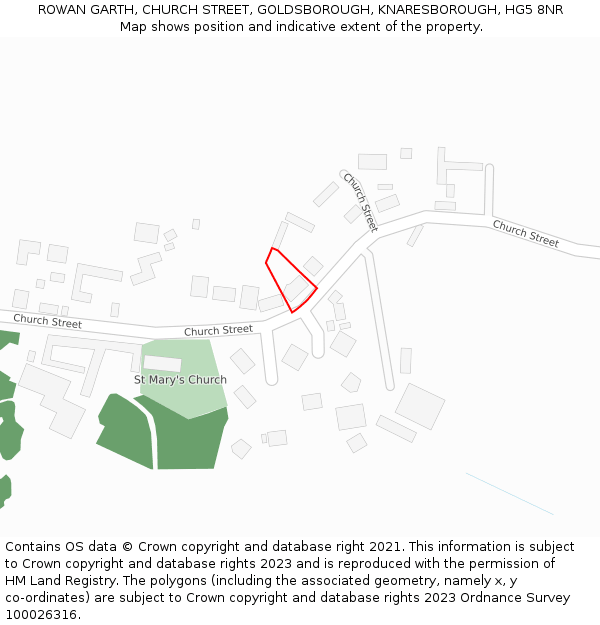 ROWAN GARTH, CHURCH STREET, GOLDSBOROUGH, KNARESBOROUGH, HG5 8NR: Location map and indicative extent of plot