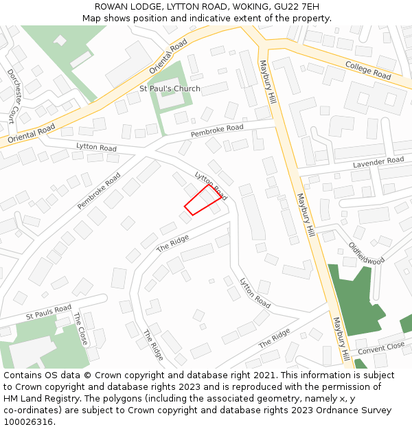 ROWAN LODGE, LYTTON ROAD, WOKING, GU22 7EH: Location map and indicative extent of plot