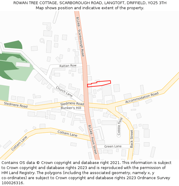 ROWAN TREE COTTAGE, SCARBOROUGH ROAD, LANGTOFT, DRIFFIELD, YO25 3TH: Location map and indicative extent of plot