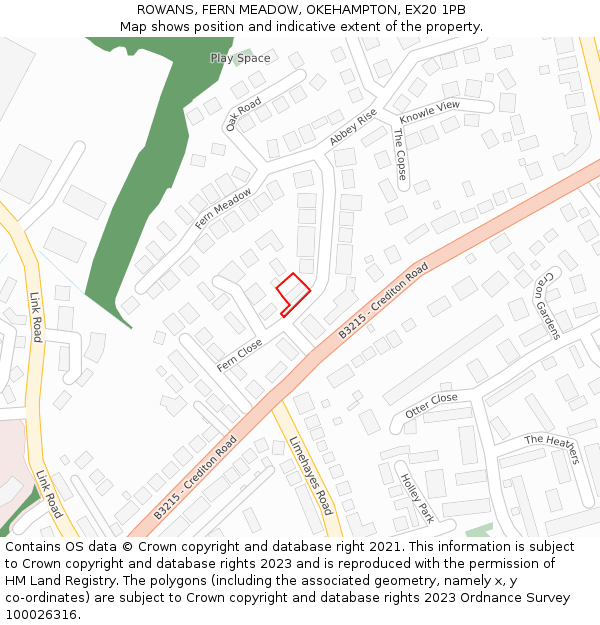 ROWANS, FERN MEADOW, OKEHAMPTON, EX20 1PB: Location map and indicative extent of plot