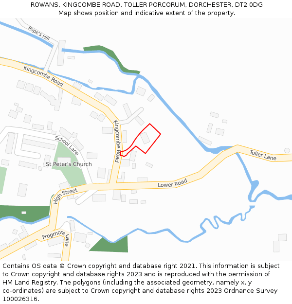 ROWANS, KINGCOMBE ROAD, TOLLER PORCORUM, DORCHESTER, DT2 0DG: Location map and indicative extent of plot