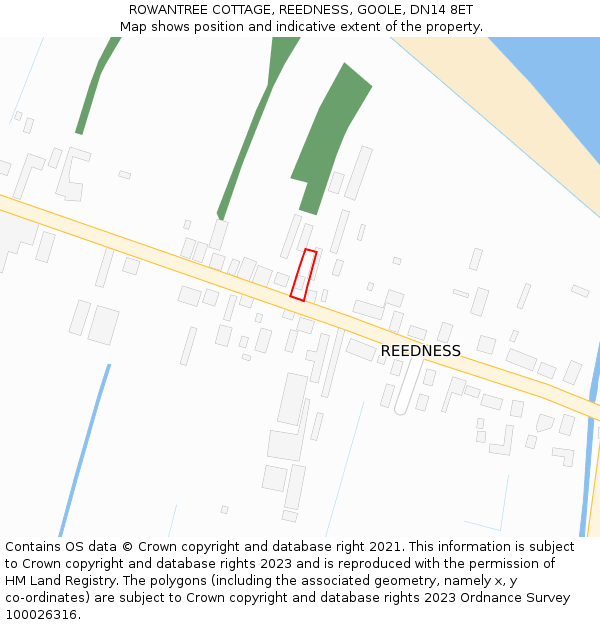 ROWANTREE COTTAGE, REEDNESS, GOOLE, DN14 8ET: Location map and indicative extent of plot