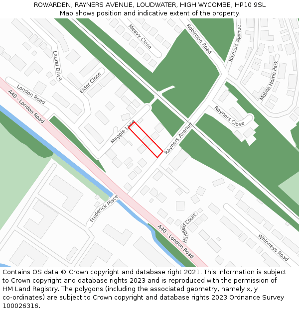 ROWARDEN, RAYNERS AVENUE, LOUDWATER, HIGH WYCOMBE, HP10 9SL: Location map and indicative extent of plot