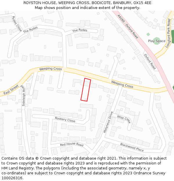 ROYSTON HOUSE, WEEPING CROSS, BODICOTE, BANBURY, OX15 4EE: Location map and indicative extent of plot
