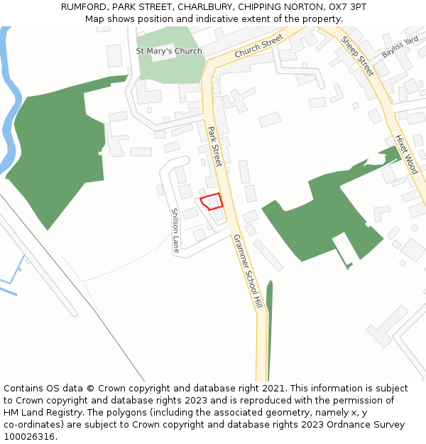 RUMFORD, PARK STREET, CHARLBURY, CHIPPING NORTON, OX7 3PT: Location map and indicative extent of plot