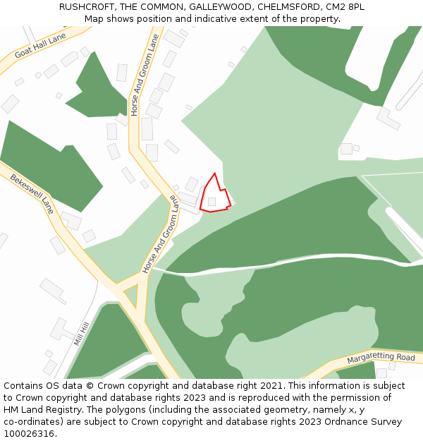 RUSHCROFT, THE COMMON, GALLEYWOOD, CHELMSFORD, CM2 8PL: Location map and indicative extent of plot