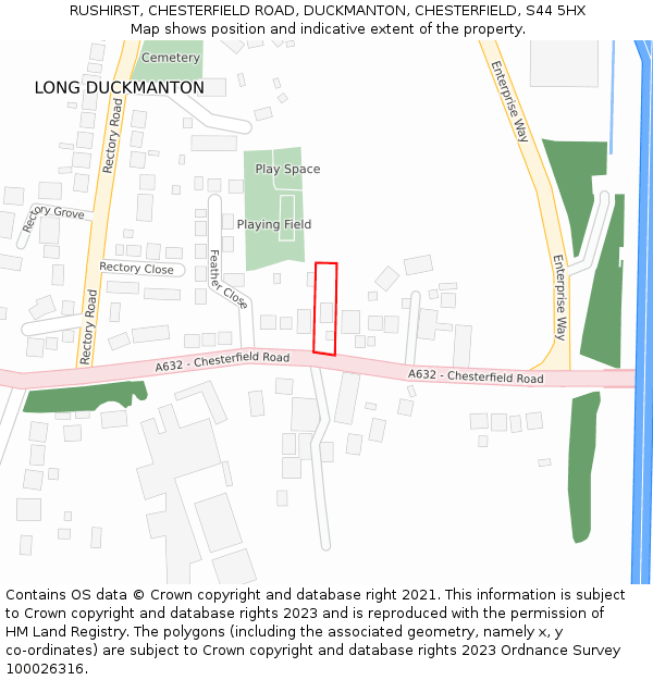 RUSHIRST, CHESTERFIELD ROAD, DUCKMANTON, CHESTERFIELD, S44 5HX: Location map and indicative extent of plot