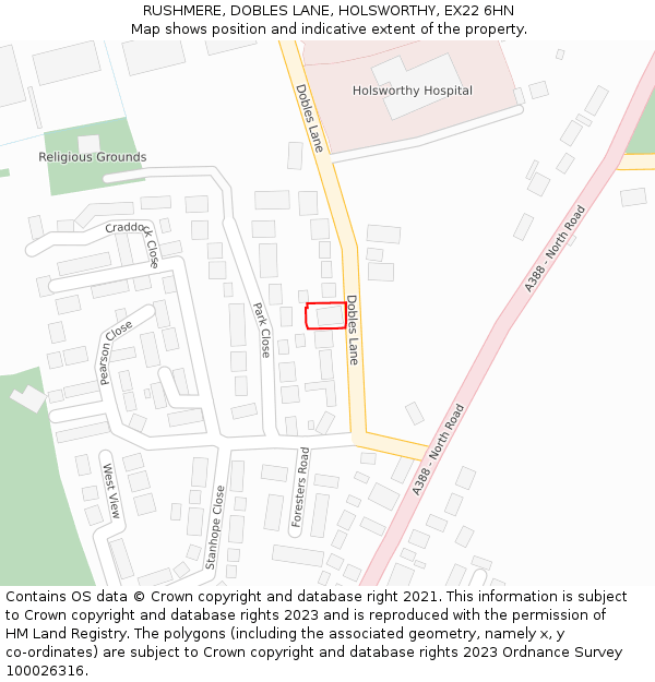 RUSHMERE, DOBLES LANE, HOLSWORTHY, EX22 6HN: Location map and indicative extent of plot