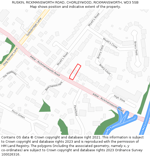 RUSKIN, RICKMANSWORTH ROAD, CHORLEYWOOD, RICKMANSWORTH, WD3 5SB: Location map and indicative extent of plot