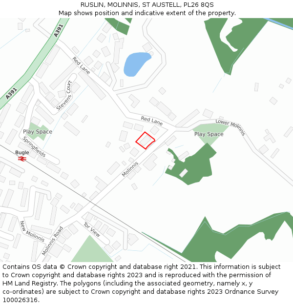 RUSLIN, MOLINNIS, ST AUSTELL, PL26 8QS: Location map and indicative extent of plot