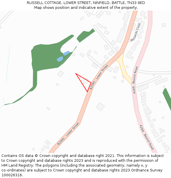 RUSSELL COTTAGE, LOWER STREET, NINFIELD, BATTLE, TN33 9ED: Location map and indicative extent of plot