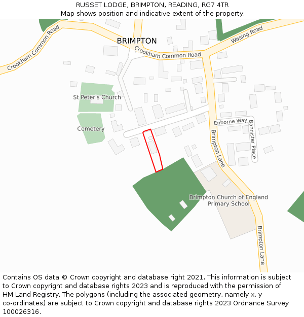 RUSSET LODGE, BRIMPTON, READING, RG7 4TR: Location map and indicative extent of plot