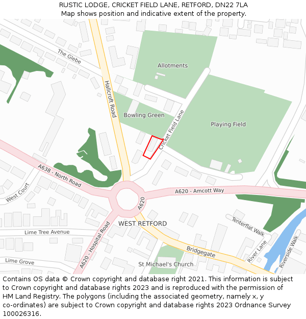 RUSTIC LODGE, CRICKET FIELD LANE, RETFORD, DN22 7LA: Location map and indicative extent of plot