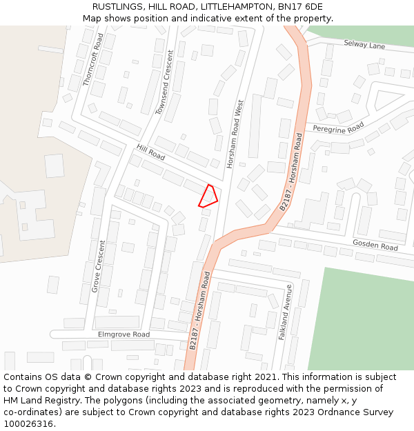 RUSTLINGS, HILL ROAD, LITTLEHAMPTON, BN17 6DE: Location map and indicative extent of plot