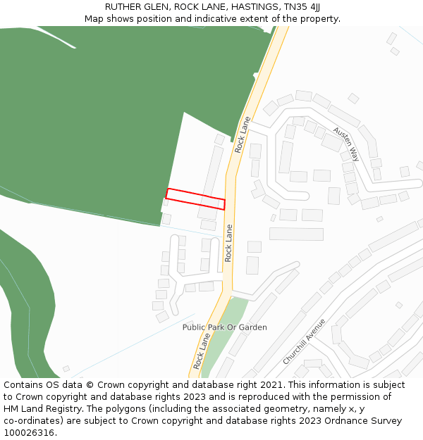 RUTHER GLEN, ROCK LANE, HASTINGS, TN35 4JJ: Location map and indicative extent of plot