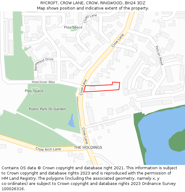 RYCROFT, CROW LANE, CROW, RINGWOOD, BH24 3DZ: Location map and indicative extent of plot