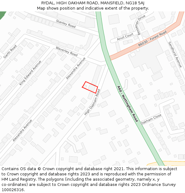 RYDAL, HIGH OAKHAM ROAD, MANSFIELD, NG18 5AJ: Location map and indicative extent of plot