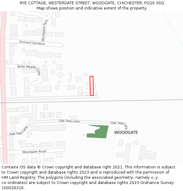 RYE COTTAGE, WESTERGATE STREET, WOODGATE, CHICHESTER, PO20 3SQ: Location map and indicative extent of plot