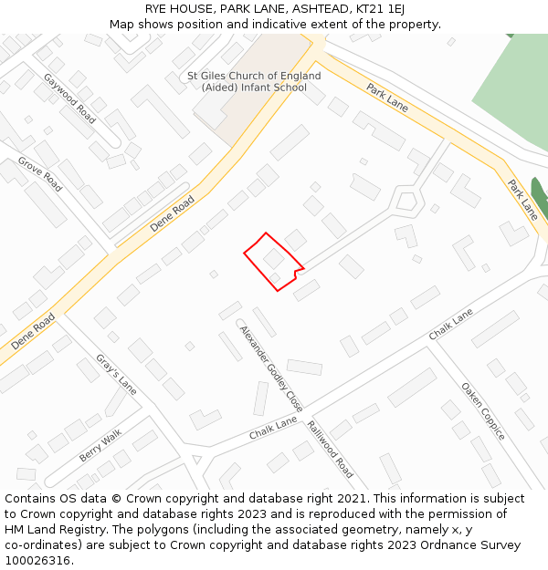 RYE HOUSE, PARK LANE, ASHTEAD, KT21 1EJ: Location map and indicative extent of plot