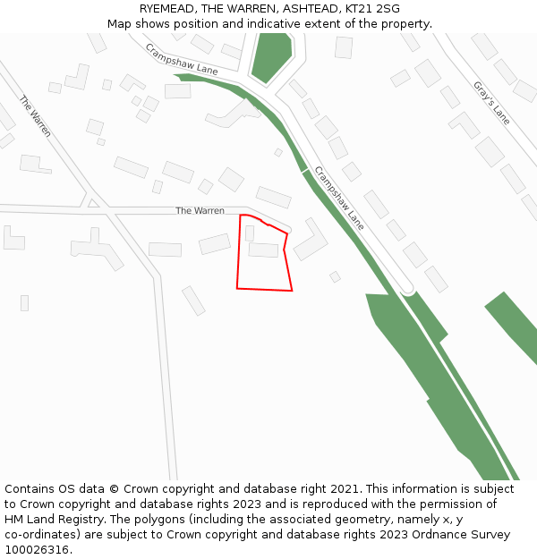 RYEMEAD, THE WARREN, ASHTEAD, KT21 2SG: Location map and indicative extent of plot