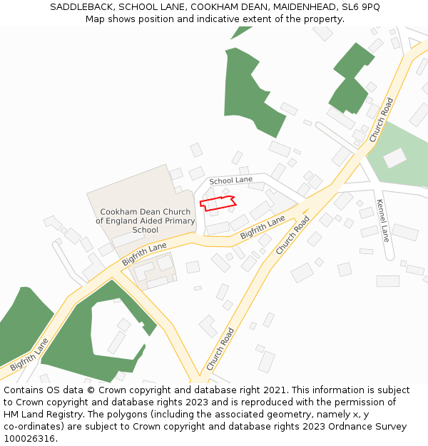 SADDLEBACK, SCHOOL LANE, COOKHAM DEAN, MAIDENHEAD, SL6 9PQ: Location map and indicative extent of plot