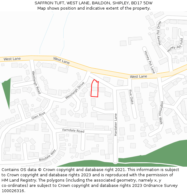 SAFFRON TUFT, WEST LANE, BAILDON, SHIPLEY, BD17 5DW: Location map and indicative extent of plot