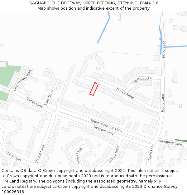 SAGUARO, THE DRIFTWAY, UPPER BEEDING, STEYNING, BN44 3JX: Location map and indicative extent of plot