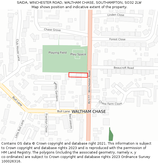 SAIDA, WINCHESTER ROAD, WALTHAM CHASE, SOUTHAMPTON, SO32 2LW: Location map and indicative extent of plot