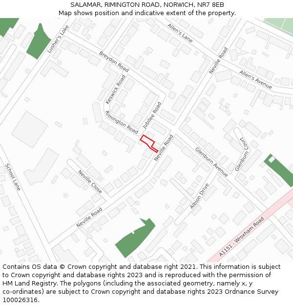 SALAMAR, RIMINGTON ROAD, NORWICH, NR7 8EB: Location map and indicative extent of plot