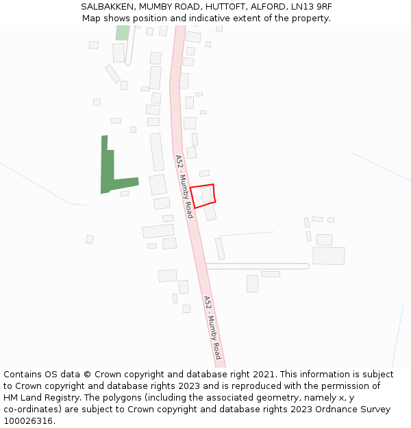 SALBAKKEN, MUMBY ROAD, HUTTOFT, ALFORD, LN13 9RF: Location map and indicative extent of plot