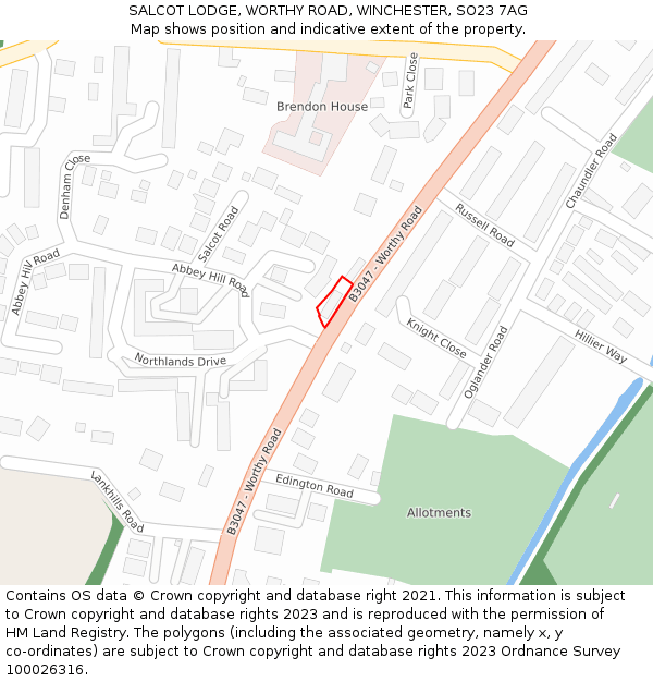 SALCOT LODGE, WORTHY ROAD, WINCHESTER, SO23 7AG: Location map and indicative extent of plot