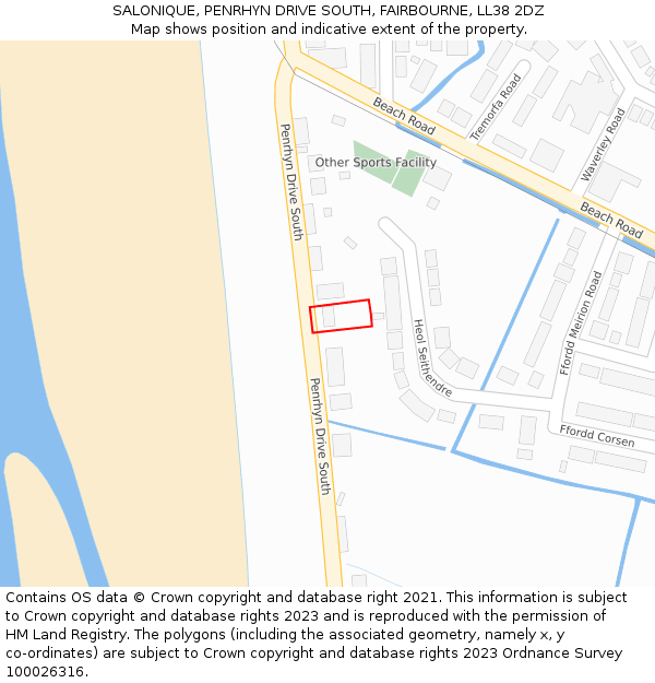 SALONIQUE, PENRHYN DRIVE SOUTH, FAIRBOURNE, LL38 2DZ: Location map and indicative extent of plot