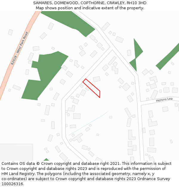 SAMARES, DOMEWOOD, COPTHORNE, CRAWLEY, RH10 3HD: Location map and indicative extent of plot