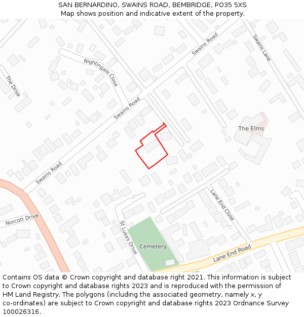SAN BERNARDINO, SWAINS ROAD, BEMBRIDGE, PO35 5XS: Location map and indicative extent of plot