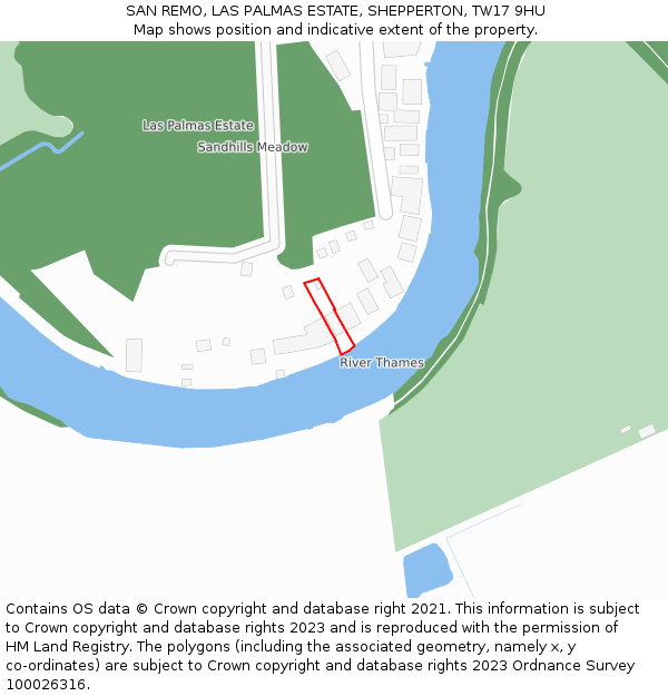 SAN REMO, LAS PALMAS ESTATE, SHEPPERTON, TW17 9HU: Location map and indicative extent of plot
