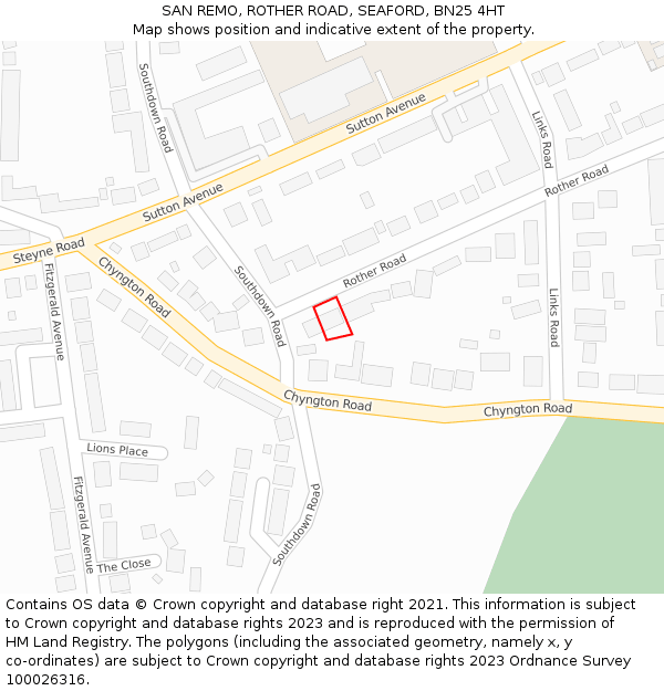 SAN REMO, ROTHER ROAD, SEAFORD, BN25 4HT: Location map and indicative extent of plot