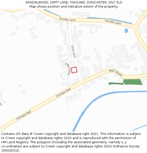 SANDALWOOD, DIRTY LANE, FISHLAKE, DONCASTER, DN7 5LS: Location map and indicative extent of plot